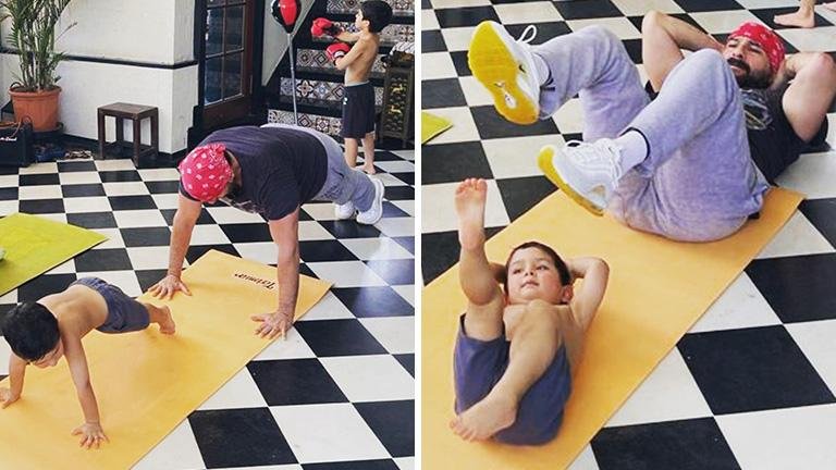 Kareena Kapoor enjoys the moment as she captures Saif Ali Khan, Taimur and Jeh doing Yoga